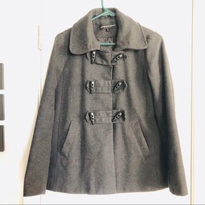 Grey wool jacket gray toggle button up pea coat classy style fall winter cozy